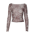 Damen Transparente Langarmbluse mit Leopardenmuster R&B