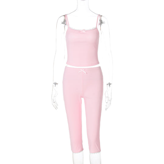 Damen Sportliches Crop-Top und Capri-Hose Set R&B
