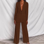 Damen nan taillierter Ein-Knopf-Blazer mit Pattentaschen und weiter Palazzo-Hose Hosenanzug R&B