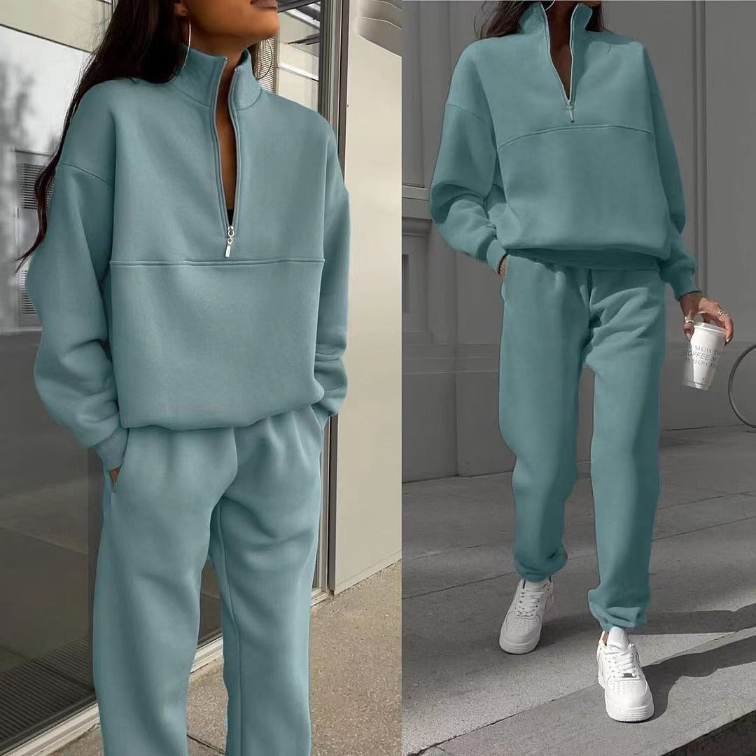 Damen Sportlicher Sweatanzug mit hochschließendem Kragen R&B