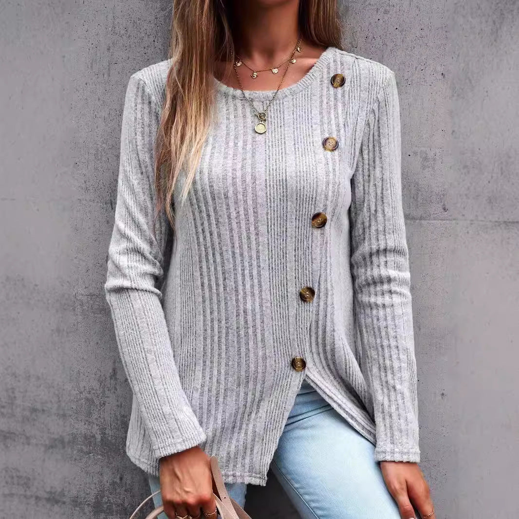 Damen Langärmliges Strickoberteil mit strukturierten Rippen und Knopfdetails