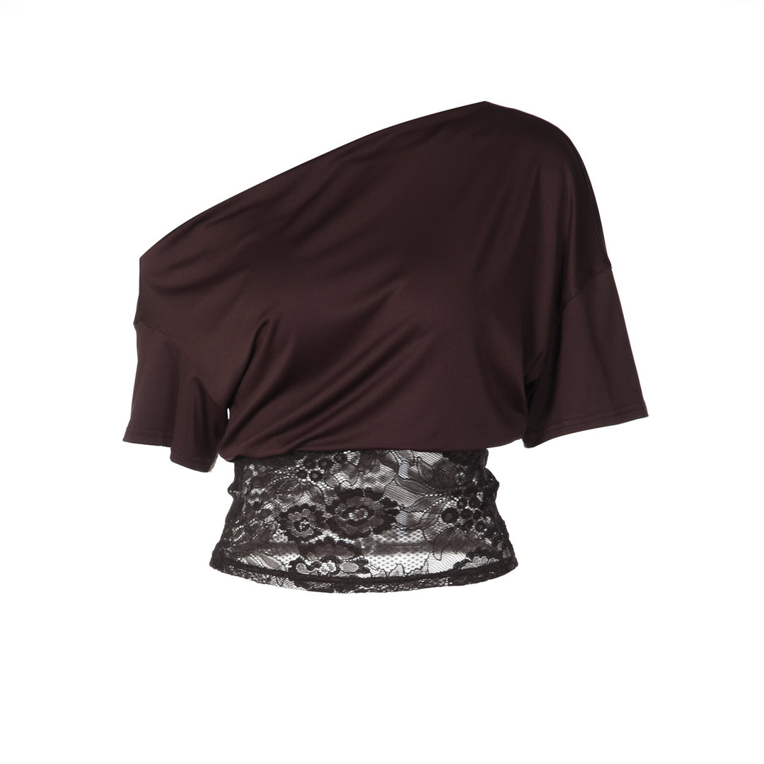 Damen Off-Shoulder Bluse mit Spitzenbund R&B