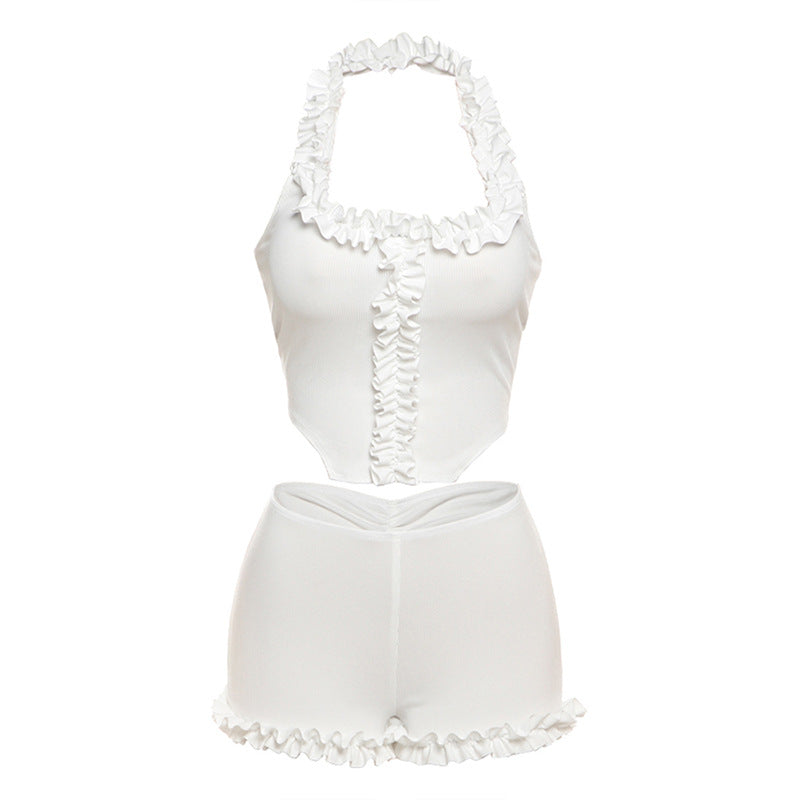 Damen Sportliches Badeanzug-Set mit raffinierten Rüschen und halben Ärmeln R&B