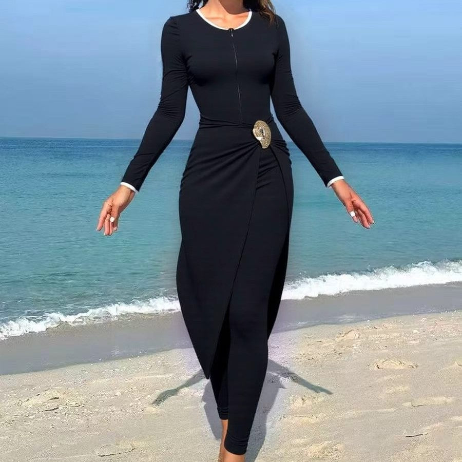 Damen modisches Wickelkleid mit elegantem Gürtel R&B