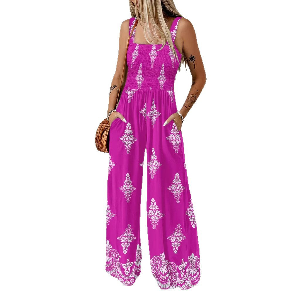 Damen Weitbeiniger Jumpsuit mit elastischem Oberteil und praktischen Taschen R&B