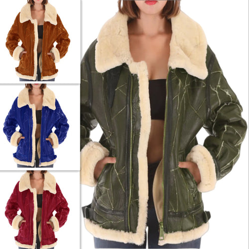 Damen Kunstfell gefütterte Pilotenjacke R&B