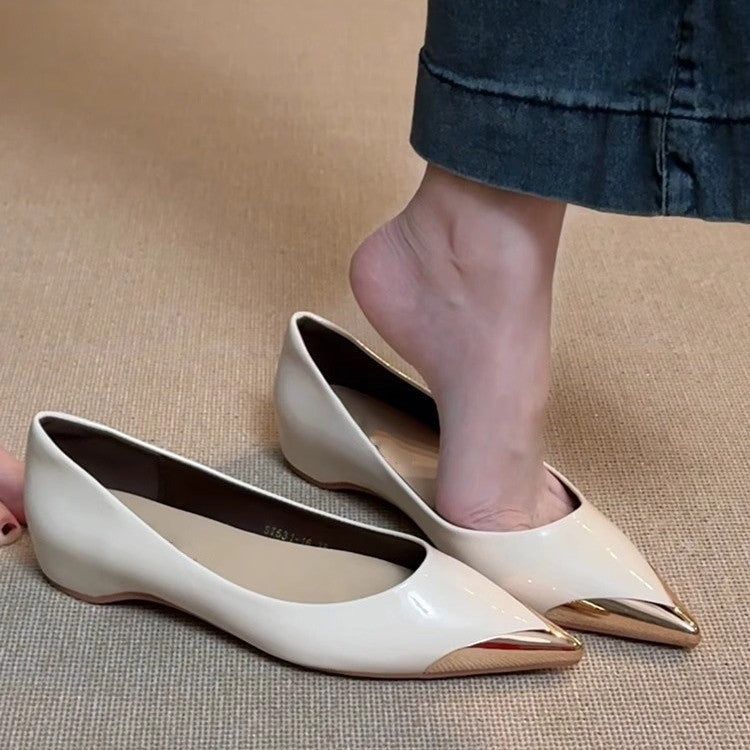 Damen spitze Ballerinas mit glänzendem Obermaterial und feinem Akzent R&B