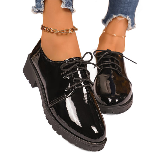 Damen Elegante Lackleder Schnürschuhe mit robustem Blockabsatz R&B
