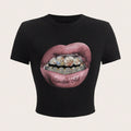 Damen Crop-T-Shirt mit kreativem Grafikdesign und einzigartigem Statement R&B