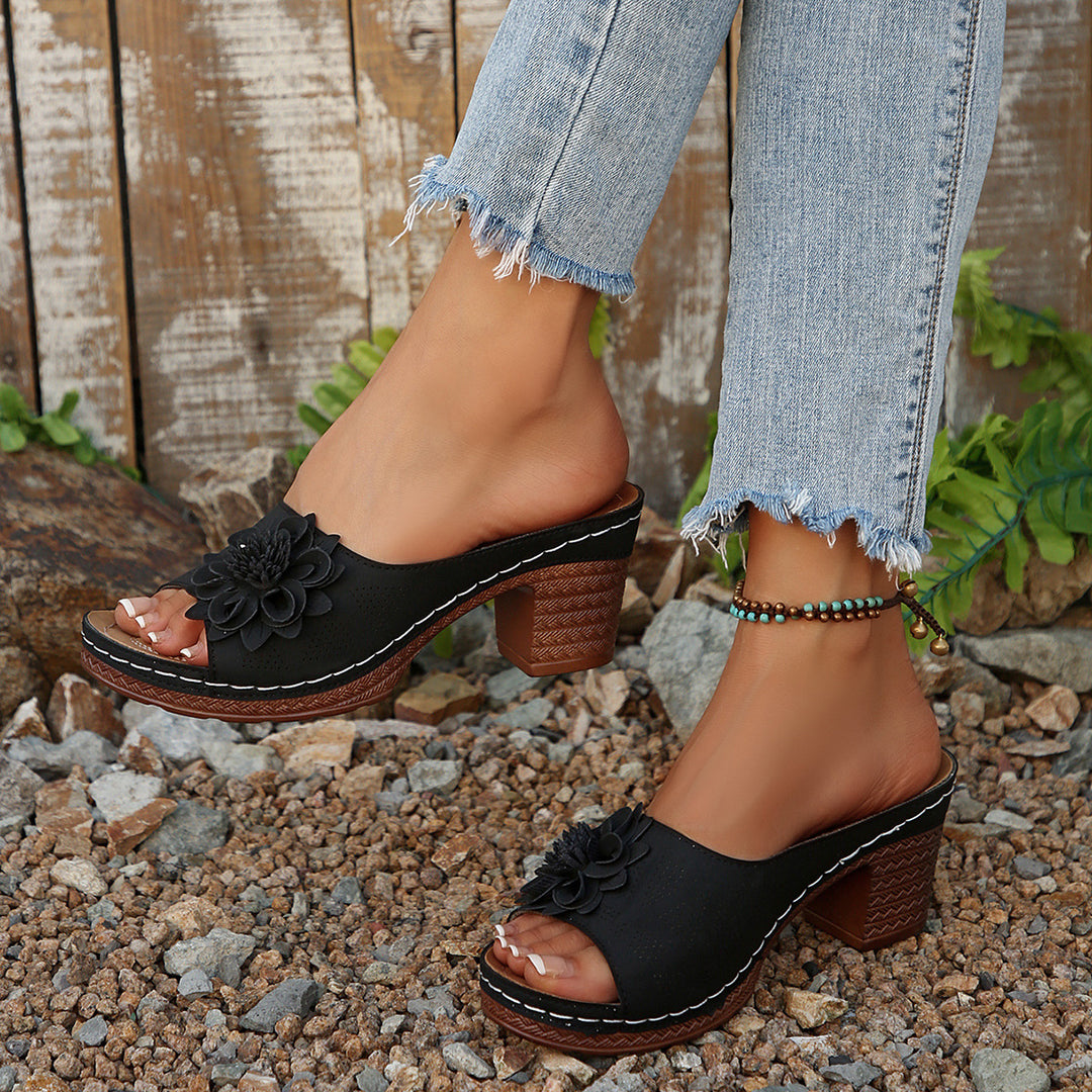 Damen elegante Slide-Pantoletten mit floralem Design R&B