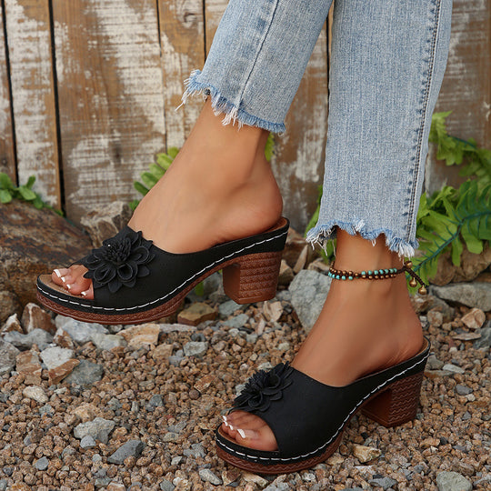 Damen elegante Slide-Pantoletten mit floralem Design R&B