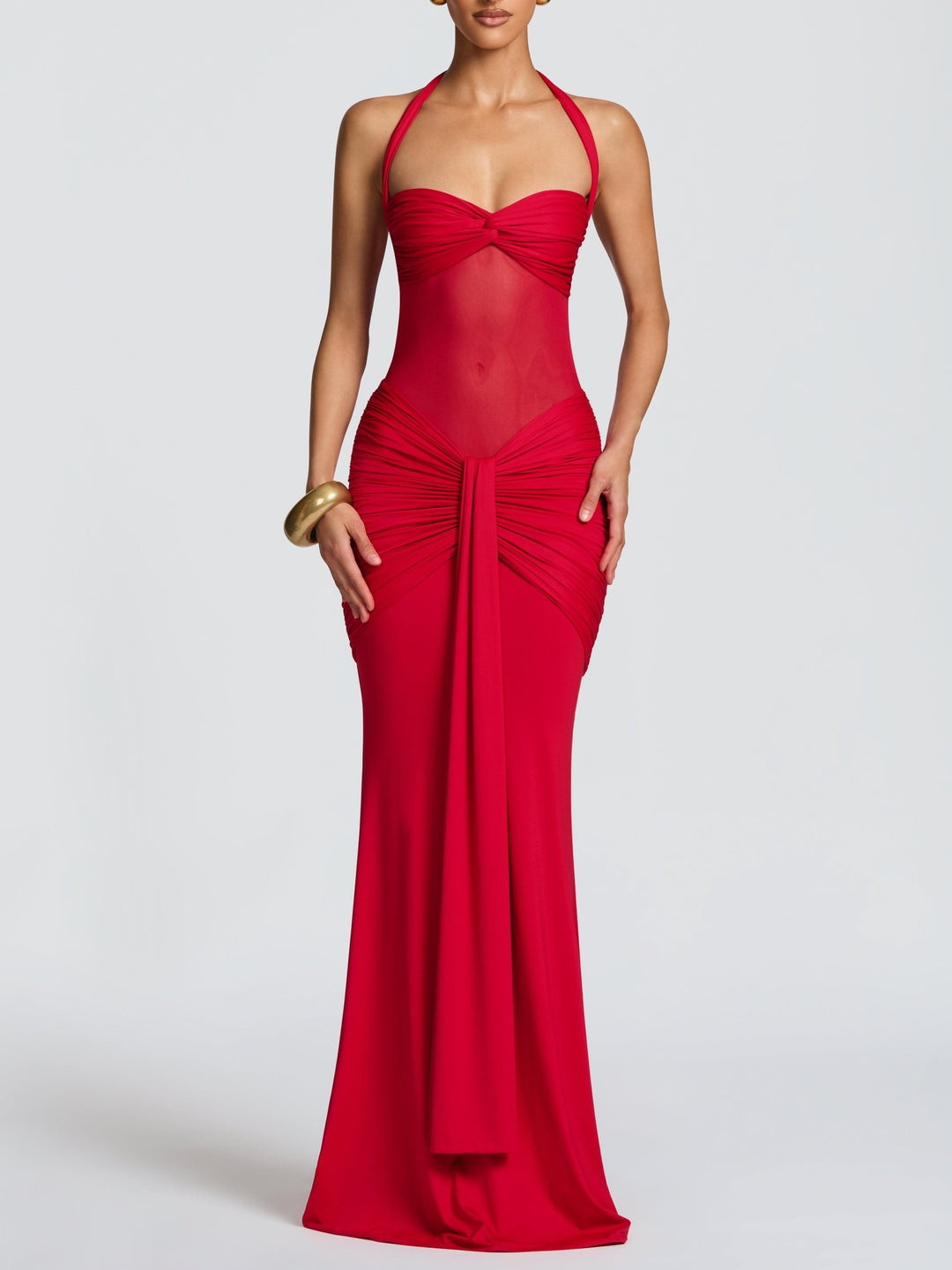 Damen Elegantes Maxikleid mit Raffhalterung und figurformenden Details R&B