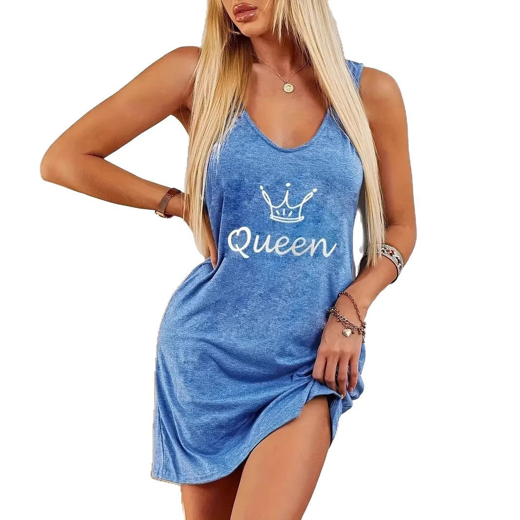 Damen ärmelloses Wickelkleid mit grafischem Druck R&B