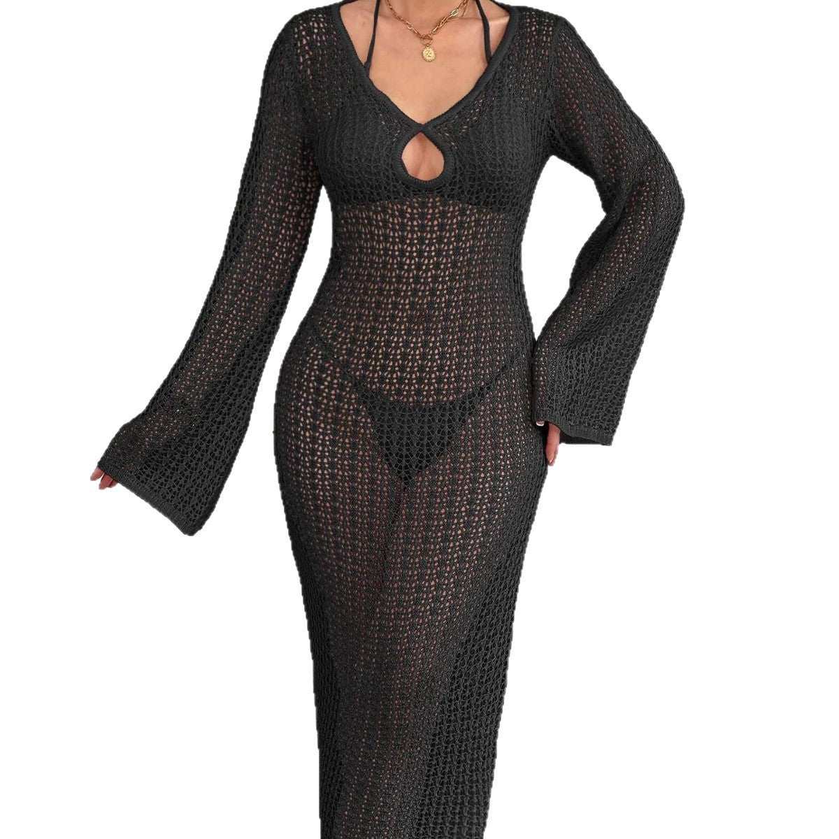 Damen Häkel-Strandkleid mit elegantem Schlitz R&B
