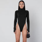 Damen Langarm-Bodysuit mit hohem Kragen und figurschmeichelndem Schnitt R&B