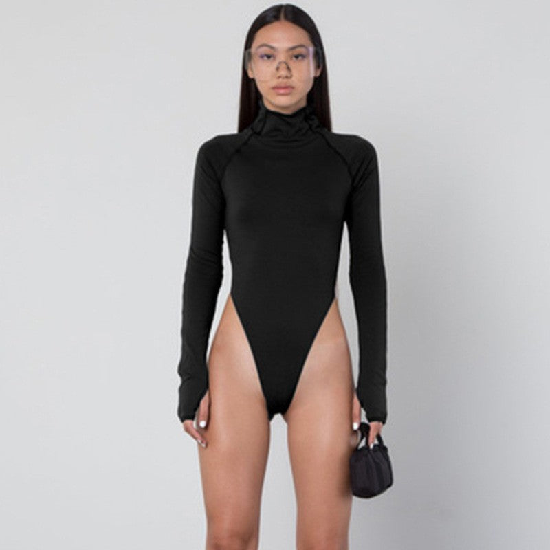 Damen Langarm-Bodysuit mit hohem Kragen und figurschmeichelndem Schnitt R&B
