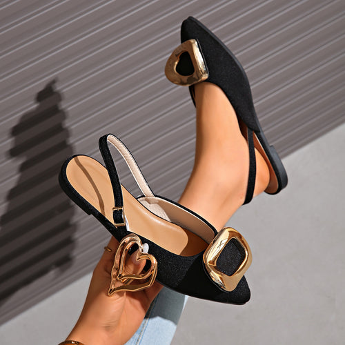 Damen Slingback-Ballerinas mit Herz- und Quadratschnalle R&B
