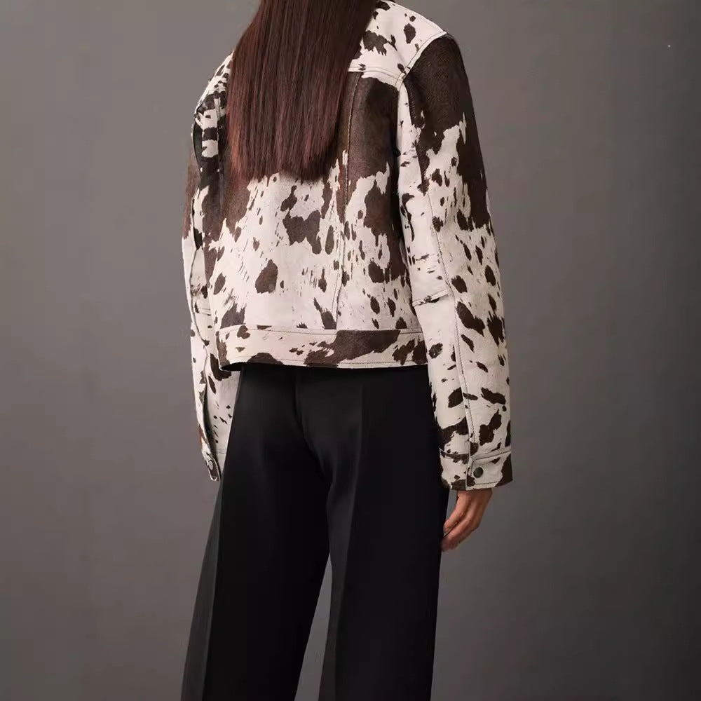 Damen Steppjacke im Cowprint Design mit klassischem Schnitt R&B