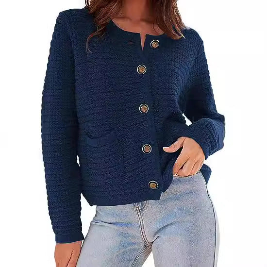 Damen Strickjacke mit dekorativen Knöpfen und praktischen Taschen R&B