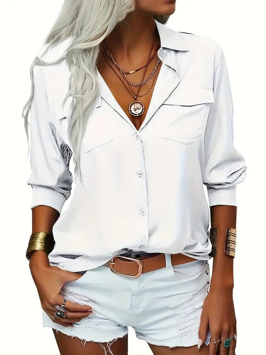 Damen lässige Bluse mit Taschen R&B