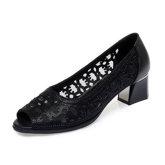 Damen Peeptoe Pumps mit elegantem Spitzenverzierung und komfortablem Blockabsatz R&B