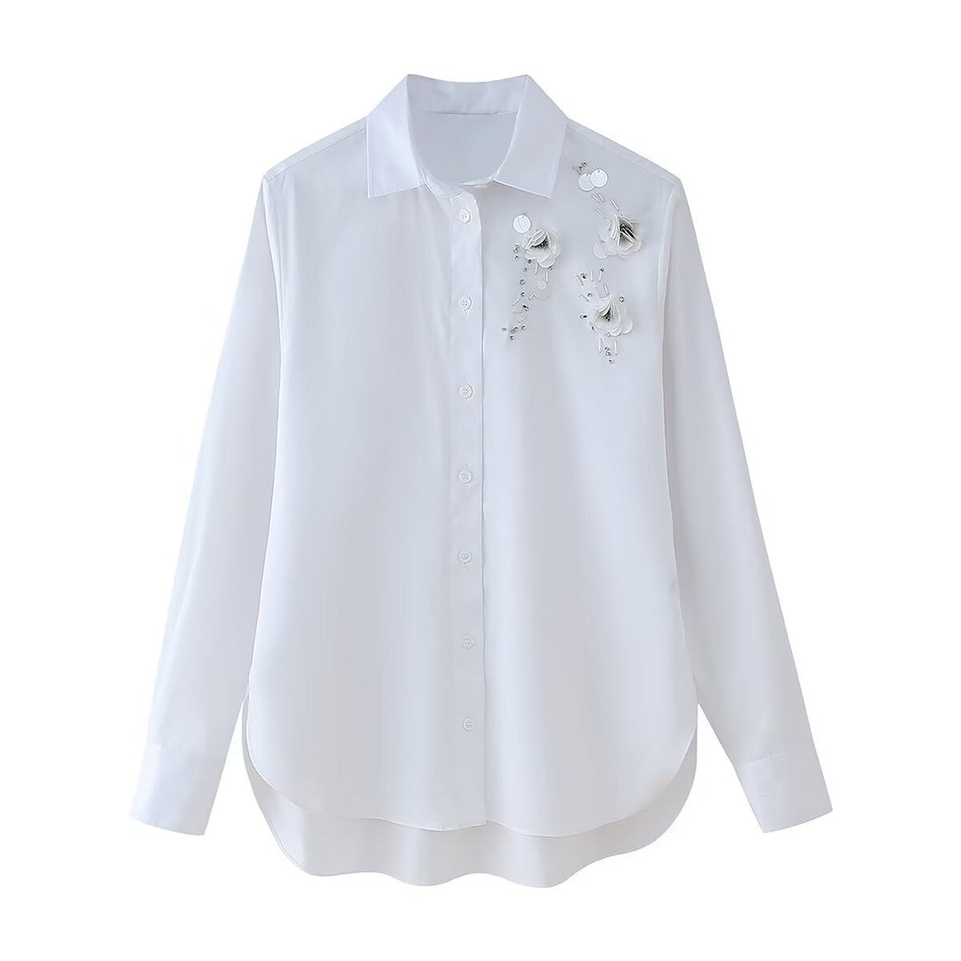 Damen geschickt gestaltete Bluse mit floralen Applikationen R&B
