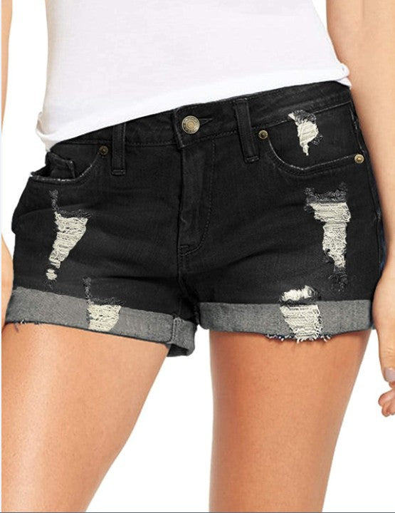 Damen modische Destroyed Denim-Shorts mit umgeschlagenem Saum R&B