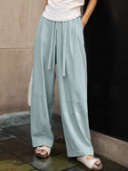 Damen Lässige und bequeme weite Hose mit seitlichem Bindegürtel R&B