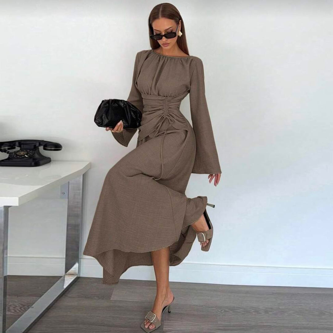 Damen Elegantes Maxikleid mit seitlichem Volant und raffinierten Drapierungen R&B