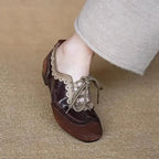 Damen elegante Schnürschuhe mit modischem Wellenmuster und feiner Ziernaht R&B