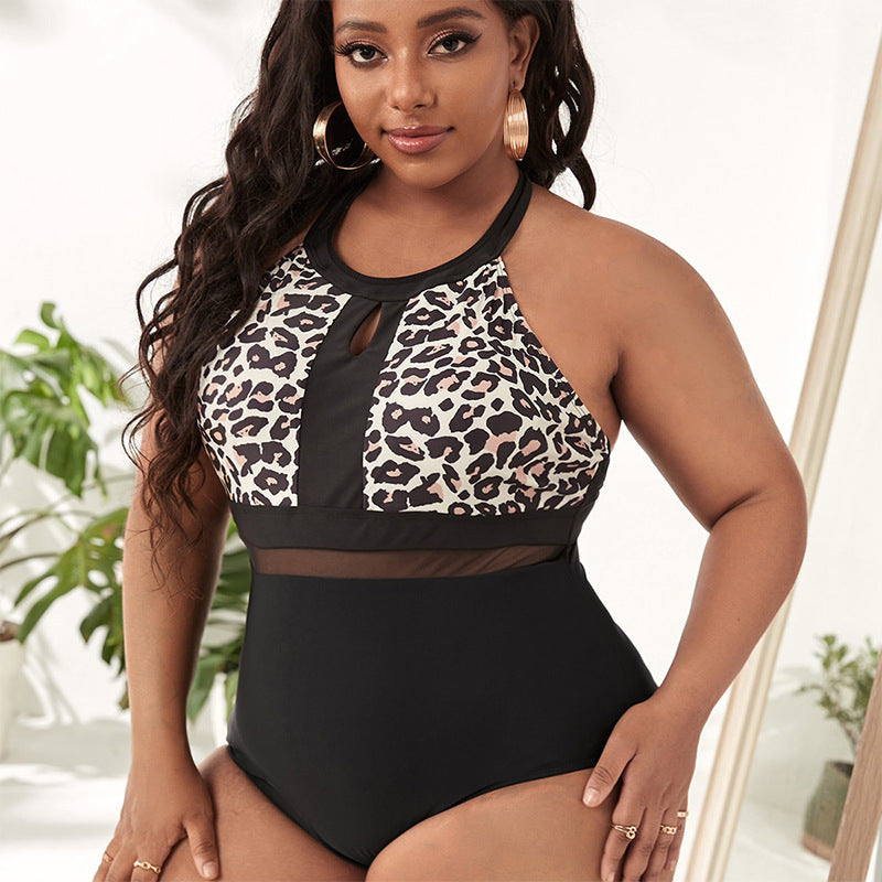 Damen Einteiler Badeanzug mit modischen Cut-Outs und animalischem Design R&B