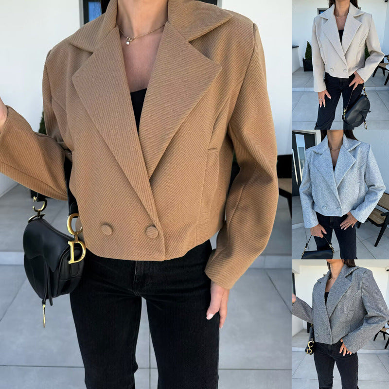 Damen Cropped Doppelreihiger Blazer R&B