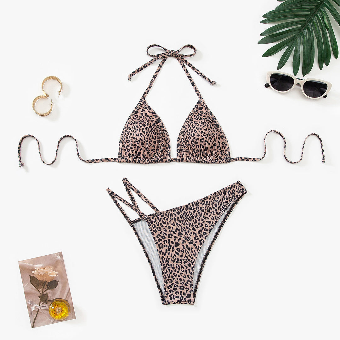 Damen Triangel-Bikini mit verstellbaren Trägern und modischem Leopardenmuster R&B
