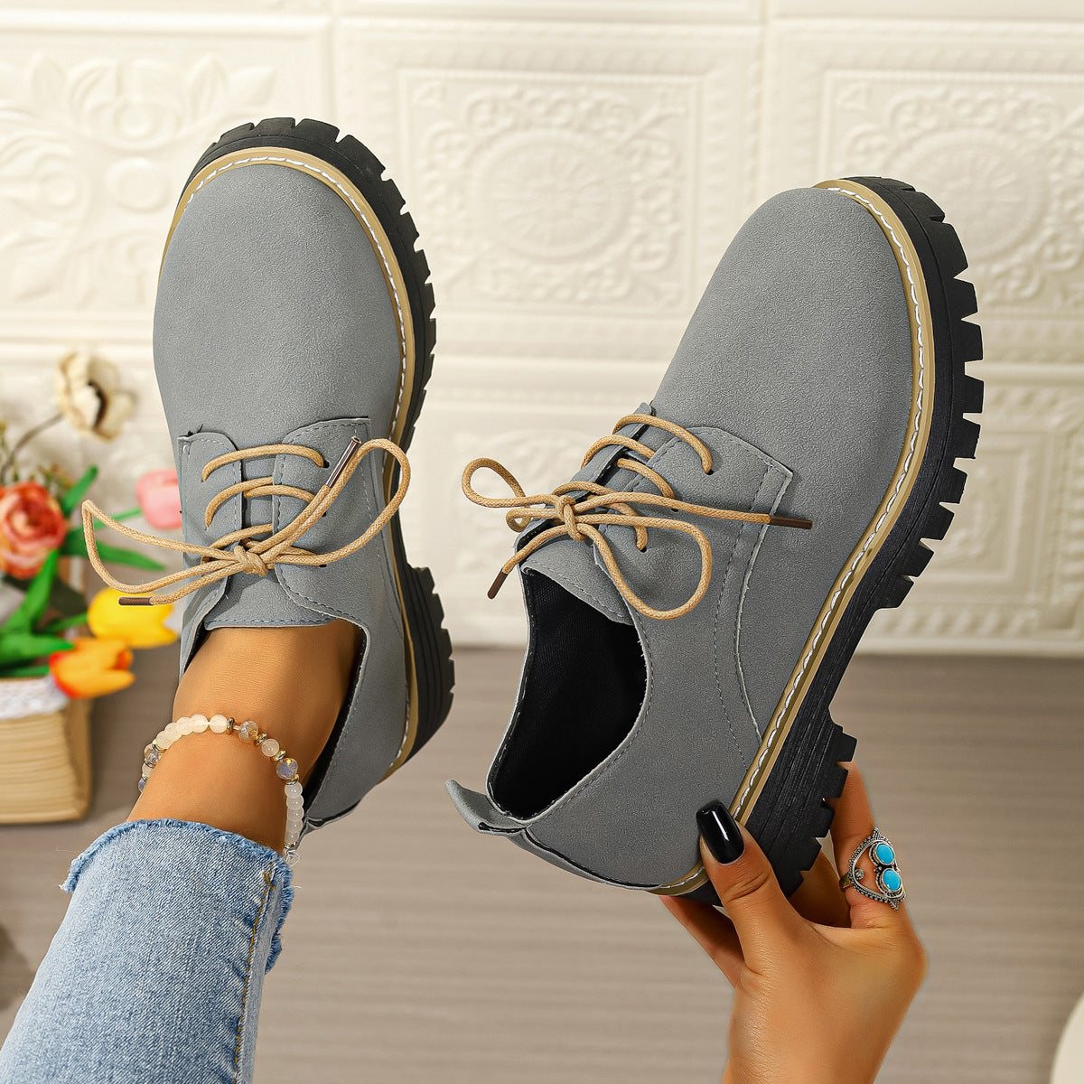 Damen Schnürschuhe mit rutschfester Profilsohle und komfortabler Polsterung R&B
