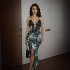 Damen Maxikleid mit Spitzen-Oberteil und asymmetrischem Schlitz R&B