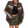 Damen Kunstlederjacke mit sportlichen Streifen R&B