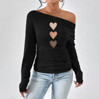Damen Off-Shoulder Langarmshirt mit Raffung R&B