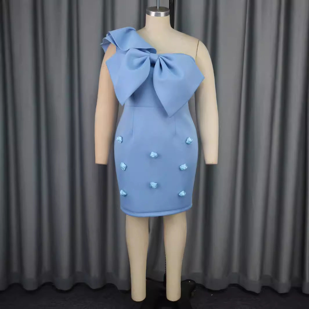 Damen figurbetontes Cocktailkleid mit voluminösem Schleifendesign R&B