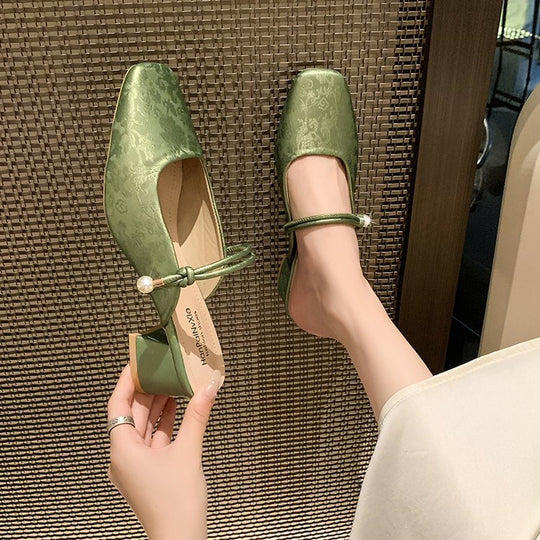 Damen modische Mules mit schicker Perlenapplikation und elegantem Blockabsatz R&B