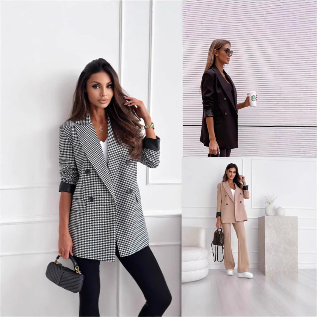 Damen Karomuster Blazerjacke mit doppelter Knopfleiste und tailliertem Schnitt R&B