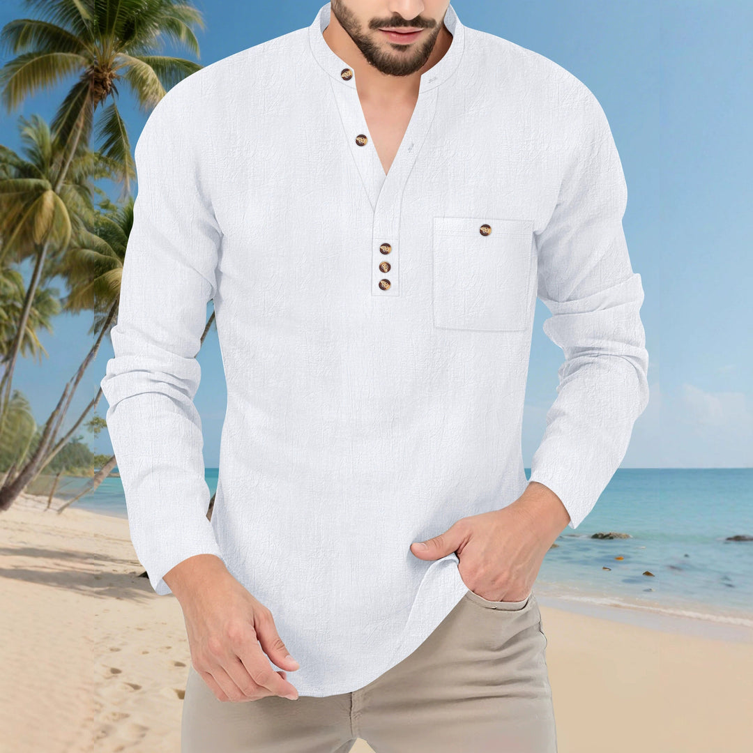 Herren Leichtes Langarmhemd mit Knopfleiste R&B