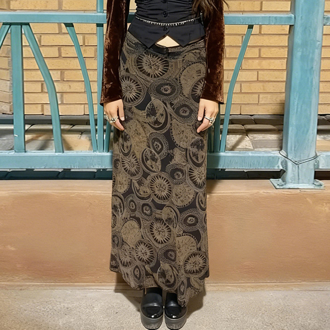 Damen Midi-Rock mit kunstvollem Druck und elastischem Bund R&B