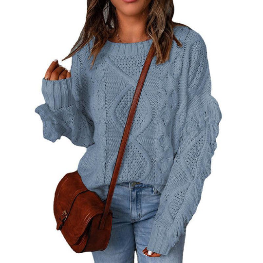 Damen Grobstrickpullover mit überschnittenen Schultern und elastischen Bündchen R&B