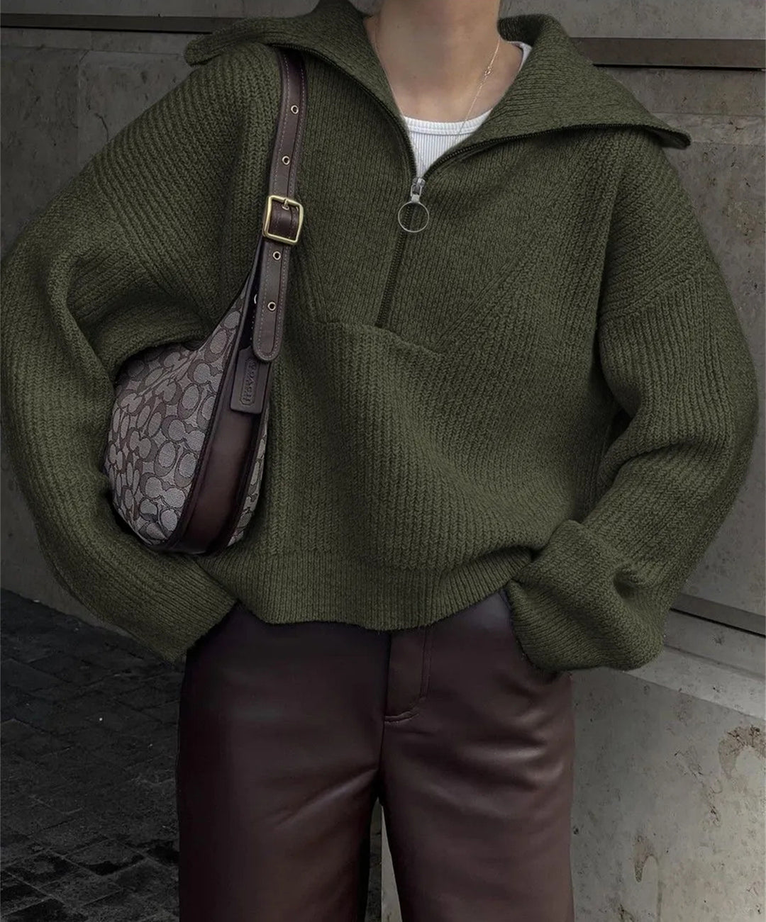 Damen Strickpullover mit Reißverschluss und lässigem Schnitt R&B