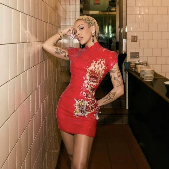 Damen Glitzerndes Minikleid mit floralem Design und schimmernden Applikationen R&B