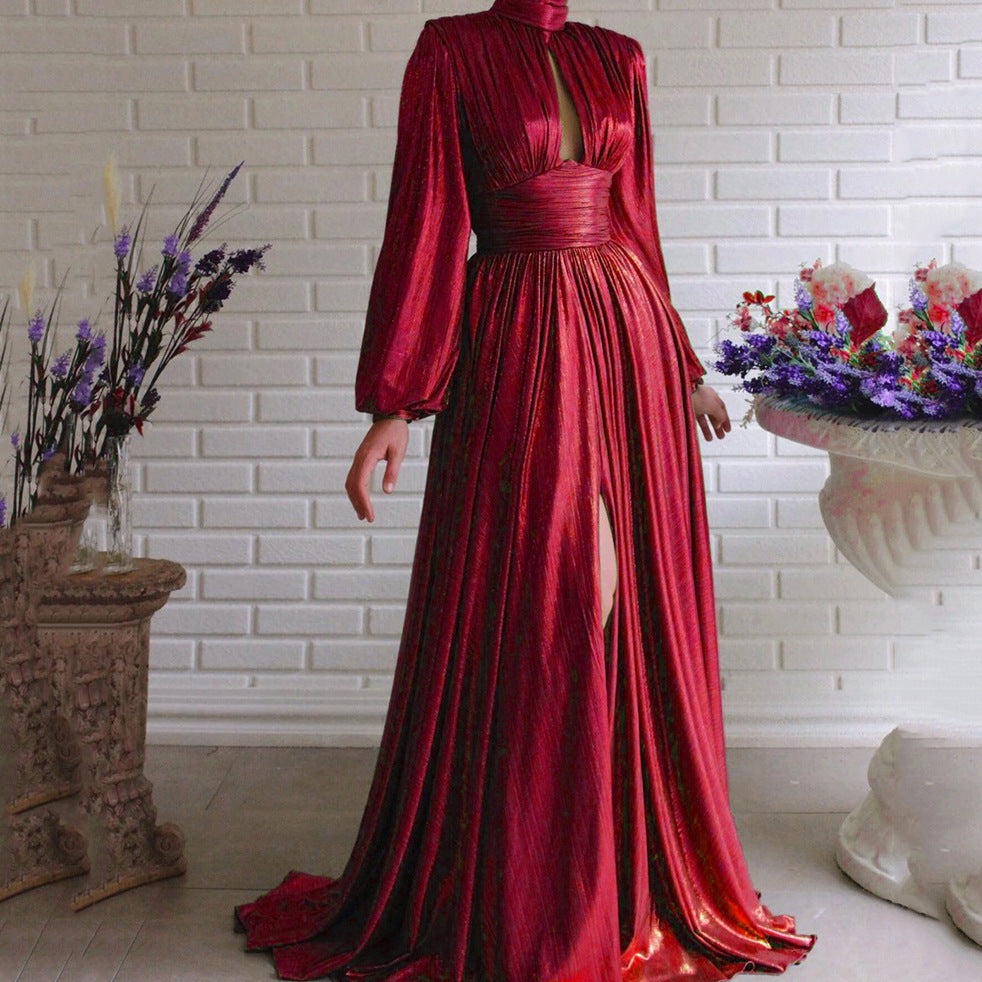 Damen Elegantes Maxikleid mit plissierten Details und luxuriösem Fall R&B
