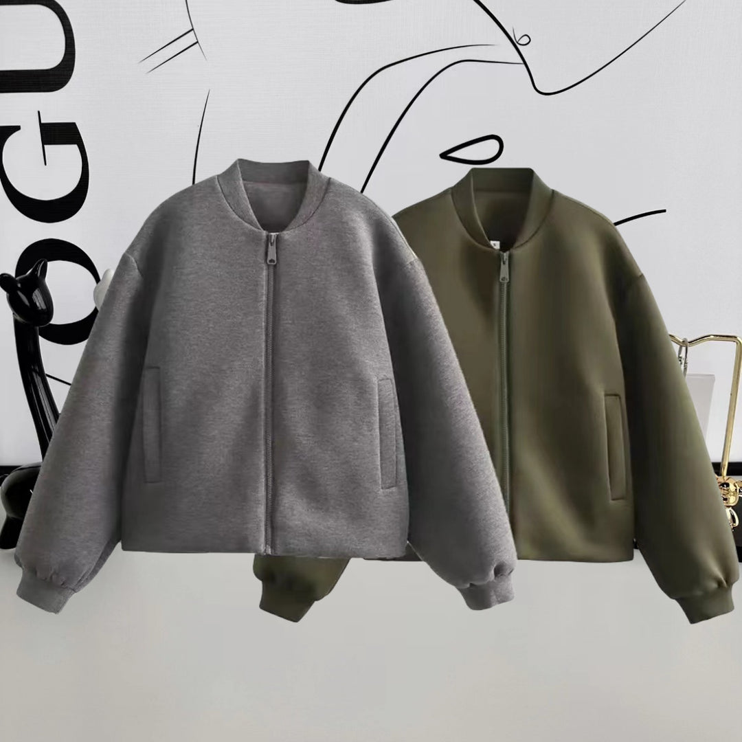 Damen Sportliche Oversize-Jacke mit Reißverschluss und voluminösen Ärmeln R&B