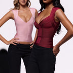 Damen figurformendes Top mit R&Brnem V-Ausschnitt und hochwertigem Material R&B