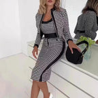 Damen Stilvolles Blazer-Kleid-Set mit grafischem Muster und tailliertem Schnitt R&B