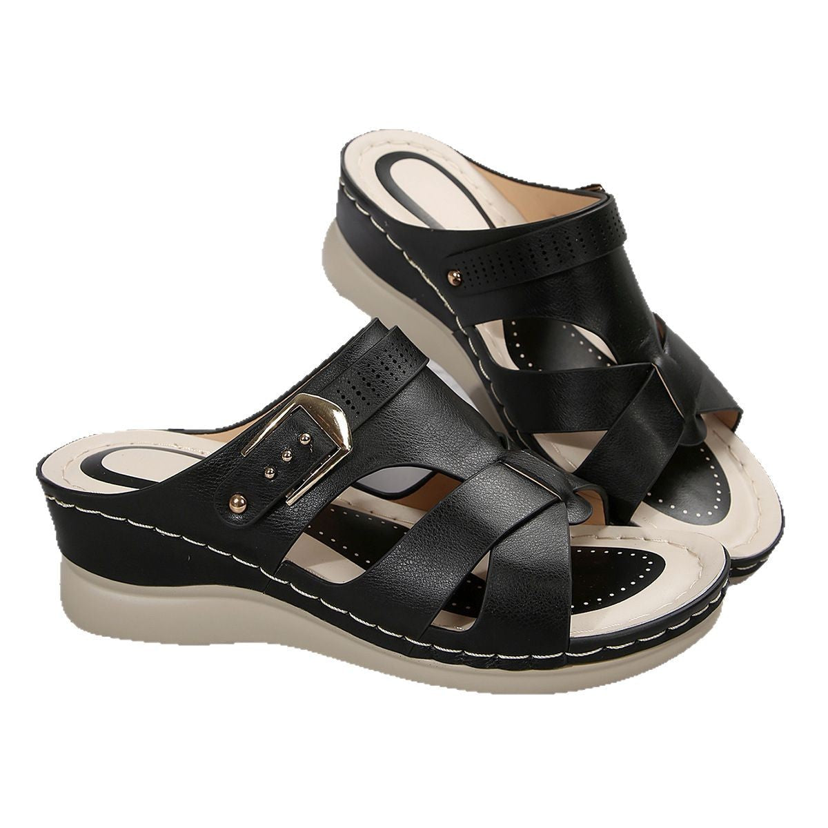 Damen Wedge-Pantolette mit verstellbaren Riemen und atmungsaktivem Fußbett